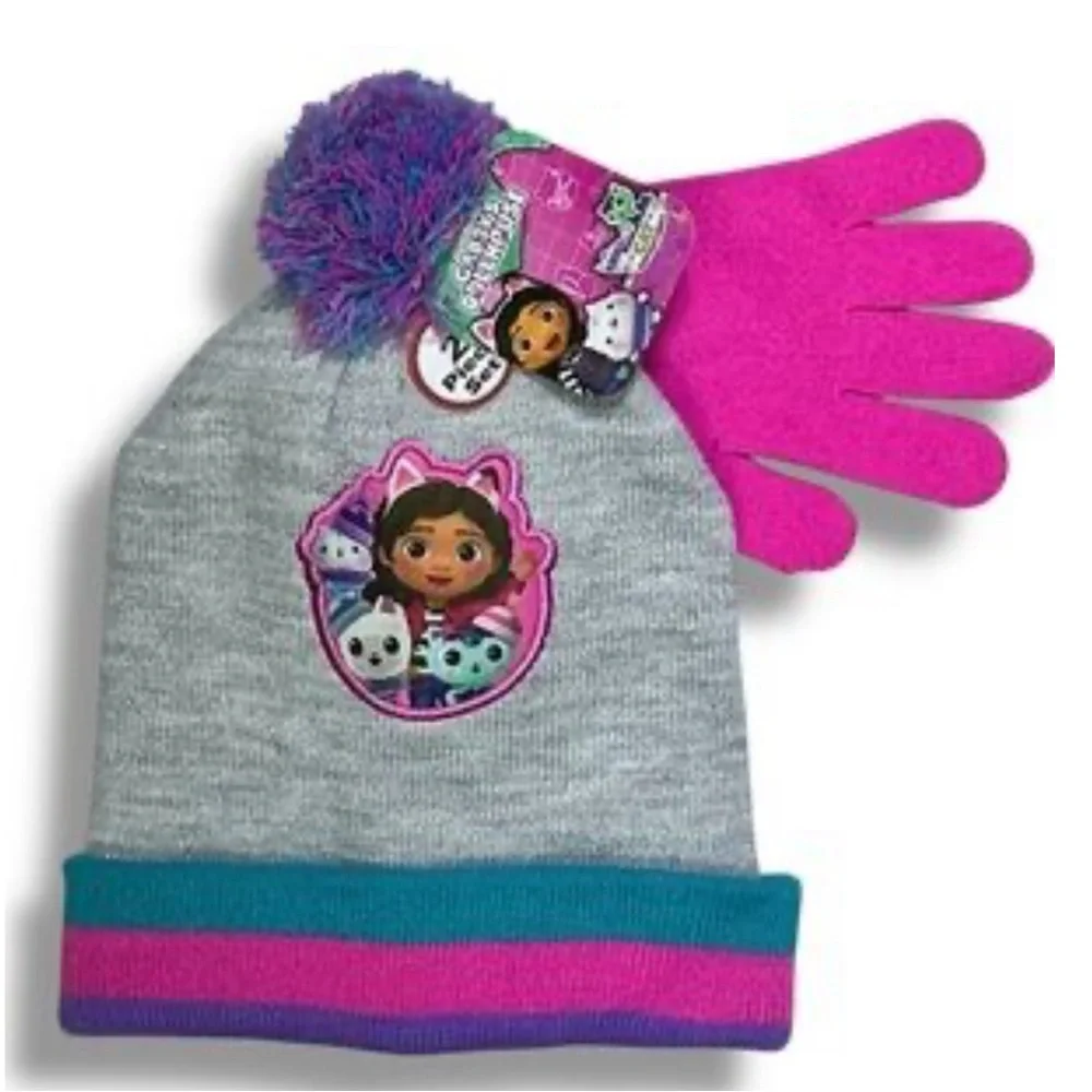 2 Pcs Gabby’s Dollhouse Beanie & Gloves Set NWT